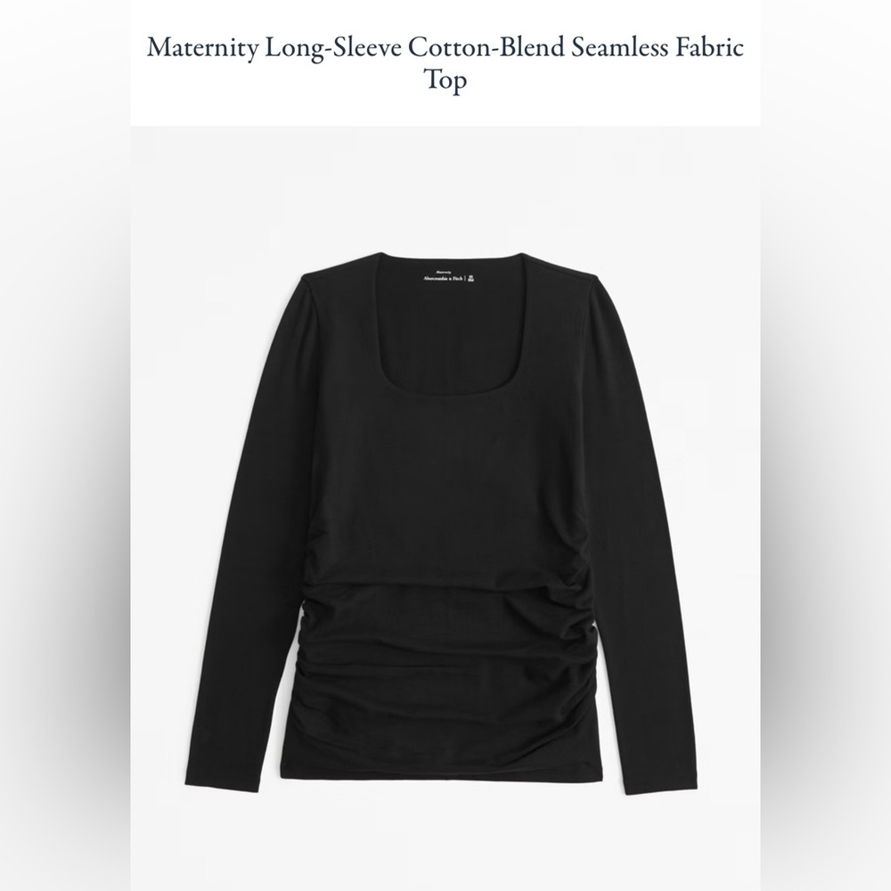 Maternity Long-Sleeve Cotton-Blend Seamless Fabric Top. Color- BLACK